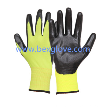 13 Gauge Fluores Polyester Liner Nitrile Glove